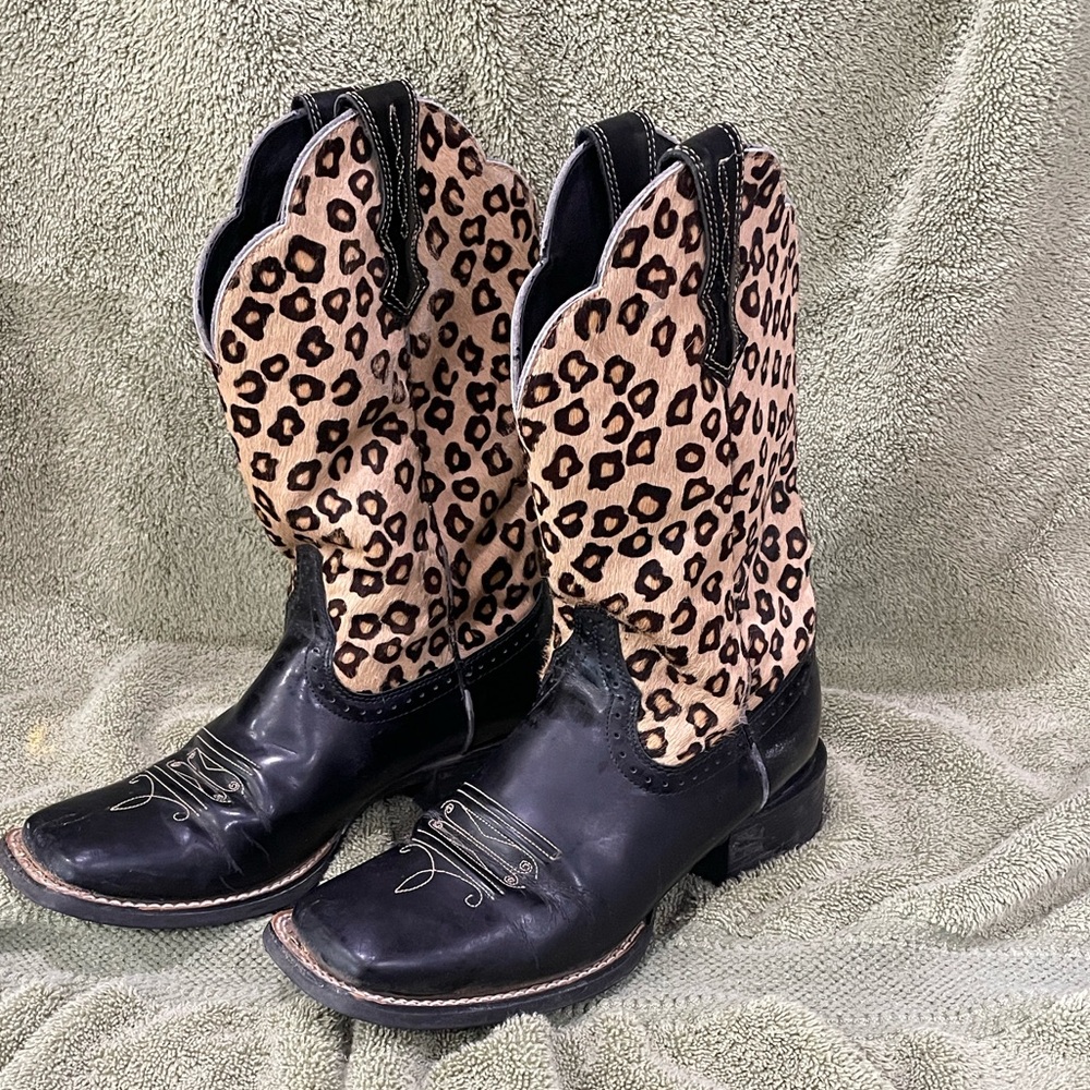 Ariat Women's Black and Leopard Print Square-toe Western Boots